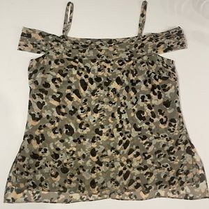 Cabi top with adjustable straps and off the shoulder draping.